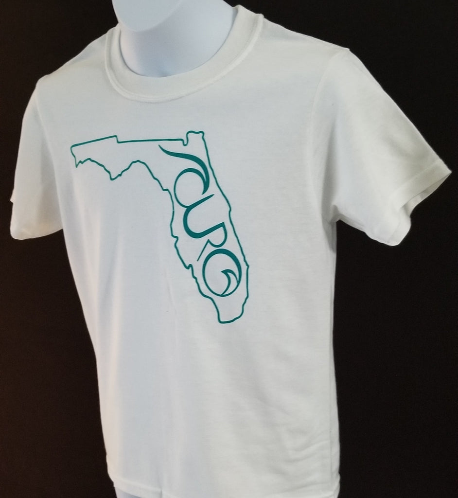 CURO White Youth T-Shirt With Teal Florida CURO