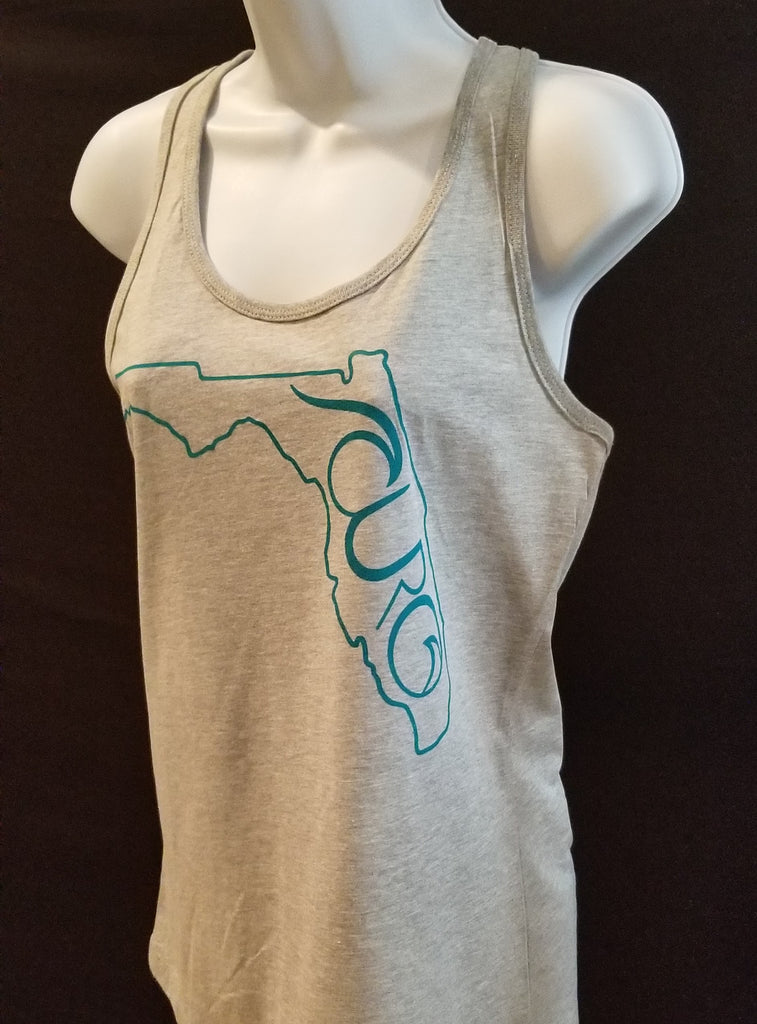 CURO Gray Tank Top With Teal Florida outline