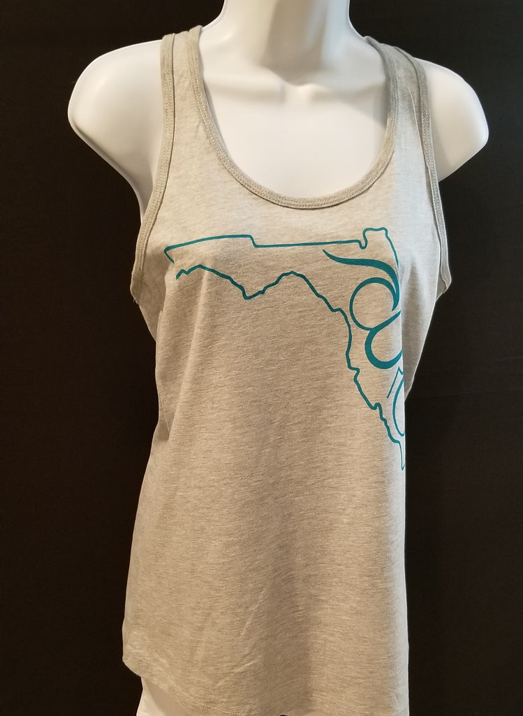 CURO Gray Tank Top With Teal Florida outline