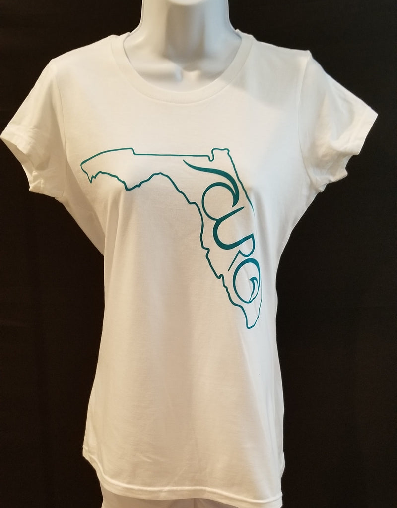 CURO White T-Shirt With Teal Florida Outline CURO